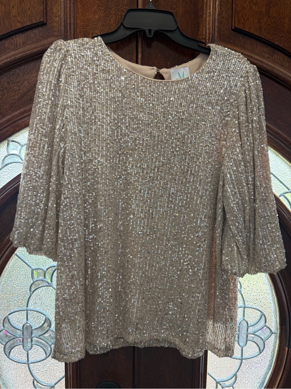 Embellished Pleated Sleeve Blouse - Champagne